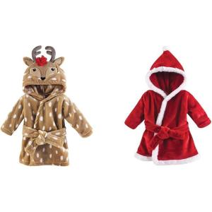 imageHudson Baby Girl Plush Animal Face Bathrobe 2Pack Blue Whimsical Unicorn MermaidReindeer Santa