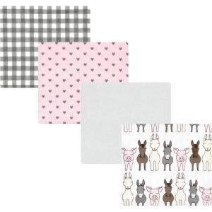 imageHudson Baby Unisex Baby Cotton Flannel Receiving Blankets Sweet Bakery One SizeFarm Friends Pink