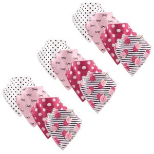 imageHudson Baby Unisex Baby Cotton Fleece Bandana Bibs Bears 12Pack One SizeRoses and Bows 12pack