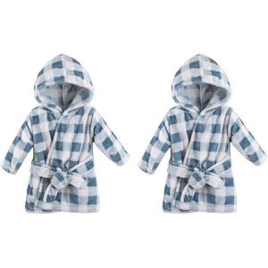 imageHudson Baby Unisex Baby Plush Animal Face Bathrobe Blue Plaid 09 Months Pack of 2