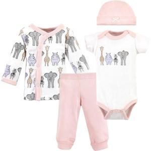 imageHudson Baby Unisex Baby Preemie Layette Set 4PiecePink Safari