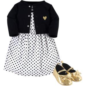 imageHudson Baby babygirls Cotton Dress Cardigan and Shoe SetBlack Dot