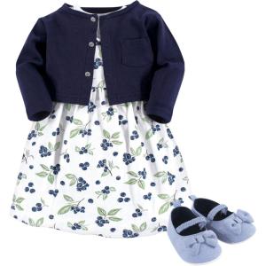 imageHudson Baby babygirls Cotton Dress Cardigan and Shoe SetBlueberries