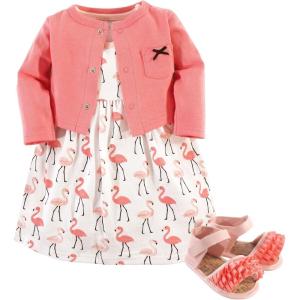imageHudson Baby babygirls Cotton Dress Cardigan and Shoe SetFlamingos