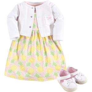 imageHudson Baby babygirls Cotton Dress Cardigan and Shoe SetPineapple