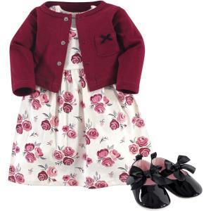imageHudson Baby babygirls Cotton Dress Cardigan and Shoe SetRose