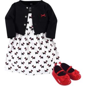 imageHudson Baby babygirls Cotton Dress Cardigan and Shoe SetScottie Dog