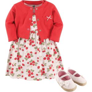 imageHudson Baby babygirls Cotton Dress Cardigan and Shoe SetStrawberry