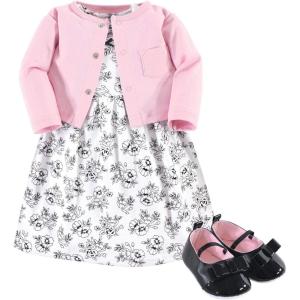 imageHudson Baby babygirls Cotton Dress Cardigan and Shoe SetToile
