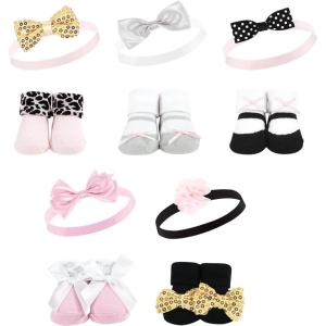 imageHudson Baby Baby Girls 12pc Headband and Socks SetPink Gray Gold Sequin
