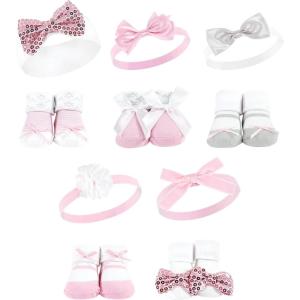 imageHudson Baby Baby Girls 12pc Headband and Socks SetPink Gray Pink Sequin