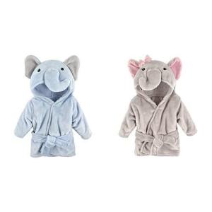 imageHudson Baby Plush Animal Face Robes Blue Elephant and Pretty ElephantBlue Elephant