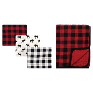 imageHudson Baby Unisex Baby Muslin Swaddle Blanket 3Pc and Tranquility Blanket Moose Buffalo Plaid One Size