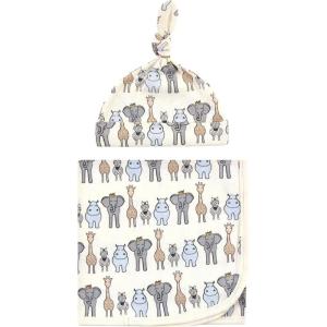 imageHudson Baby Unisex Baby Swaddle Blanket and Cap or Headband Silver Navy Stars One SizeRoyal Safari
