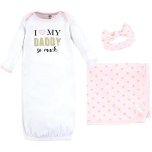 imageHudson Baby Unisex Baby Gown Swaddle Blanket and Cap or Headband 06 MonthsDaddy Hearts