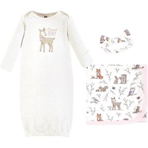 imageHudson Baby Unisex Baby Gown Swaddle Blanket and Cap or Headband 06 MonthsEnchanted Forest