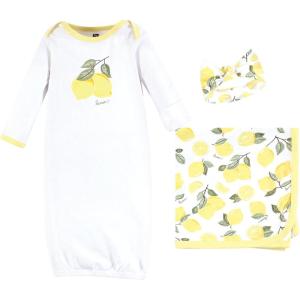 imageHudson Baby Unisex Baby Gown Swaddle Blanket and Cap or Headband 06 MonthsLemons