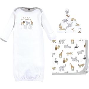 imageHudson Baby Unisex Baby Gown Swaddle Blanket and Cap or Headband 06 MonthsModern Neutral Safari