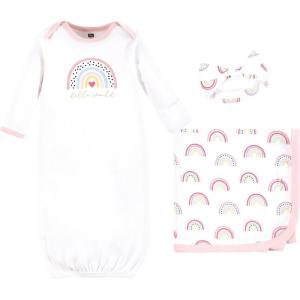 imageHudson Baby Unisex Baby Gown Swaddle Blanket and Cap or Headband 06 MonthsModern Rainbow