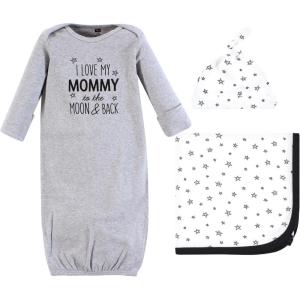 imageHudson Baby Unisex Baby Gown Swaddle Blanket and Cap or Headband 06 MonthsMom Moon and Back