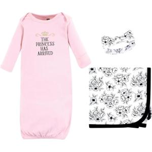 imageHudson Baby Unisex Baby Gown Swaddle Blanket and Cap or Headband 06 MonthsPrincess
