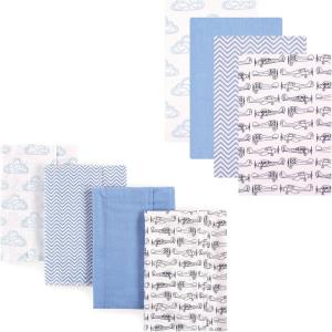 imageHudson Baby Unisex Baby Cotton Flannel Burp Cloths and Receiving Blankets 8Piece Mustache Hat One SizeAirplane