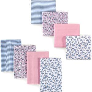 imageHudson Baby Unisex Baby Cotton Flannel Burp Cloths and Receiving Blankets 8Piece Mustache Hat One SizeClassic Floral