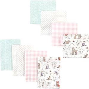 imageHudson Baby Unisex Baby Cotton Flannel Burp Cloths and Receiving Blankets 8Piece Mustache Hat One SizeEnchanted Forest