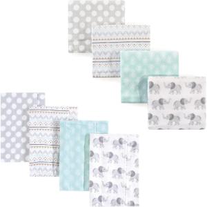 imageHudson Baby Unisex Baby Cotton Flannel Burp Cloths and Receiving Blankets 8Piece Mustache Hat One SizeGray Elephant