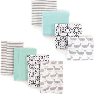 imageHudson Baby Unisex Baby Cotton Flannel Burp Cloths and Receiving Blankets 8Piece Mustache Hat One SizeGray Whale