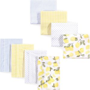 imageHudson Baby Unisex Baby Cotton Flannel Burp Cloths and Receiving Blankets 8Piece Mustache Hat One SizeLemons