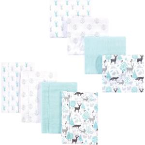 imageHudson Baby Unisex Baby Cotton Flannel Burp Cloths and Receiving Blankets 8Piece Mustache Hat One SizeLinocut Woodland Neutral