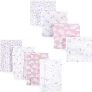 imageHudson Baby Unisex Baby Cotton Flannel Burp Cloths and Receiving Blankets 8Piece Mustache Hat One SizeMagical Unicorn