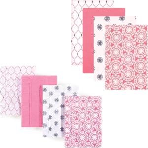 imageHudson Baby Unisex Baby Cotton Flannel Burp Cloths and Receiving Blankets 8Piece Mustache Hat One SizeMedallion