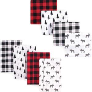 imageHudson Baby Unisex Baby Cotton Flannel Burp Cloths and Receiving Blankets 8Piece Mustache Hat One SizeMoose