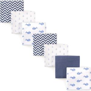 imageHudson Baby Unisex Baby Cotton Flannel Receiving Blankets Bundle Mustache Hat One SizeBlue Whale
