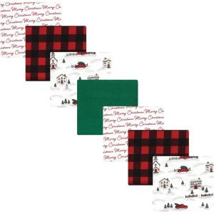 imageHudson Baby Unisex Baby Cotton Flannel Receiving Blankets Bundle Mustache Hat One SizeChristmas Scene