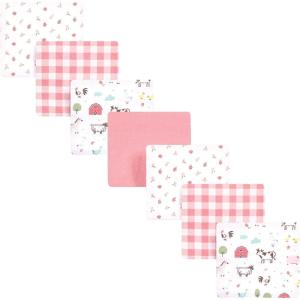 imageHudson Baby Unisex Baby Cotton Flannel Receiving Blankets Bundle Mustache Hat One SizeGirl Farm Animals