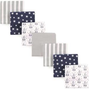 imageHudson Baby Unisex Baby Cotton Flannel Receiving Blankets Bundle Mustache Hat One SizeRocket Ship