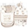 imageHudson Baby Caps or Headbands Bibs Mittens and Socks 12pc Set Taupe Bear 06 Months