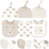 imageHudson Baby Caps or Headbands Bibs Mittens and Socks 12pc Set Taupe Bear 06 Months