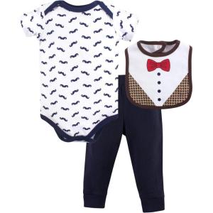 imageHudson Baby Unisex Baby Cotton Bodysuit Pant and Bib SetBow Tie