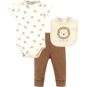 imageHudson Baby Unisex Baby Cotton Bodysuit Pant and Bib SetBrave Lion