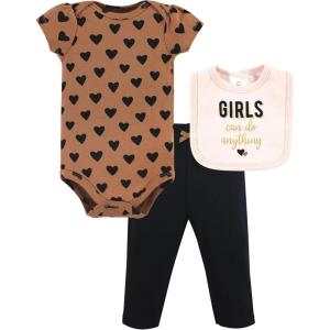 imageHudson Baby Unisex Baby Cotton Bodysuit Pant and Bib SetCinnamon Hearts