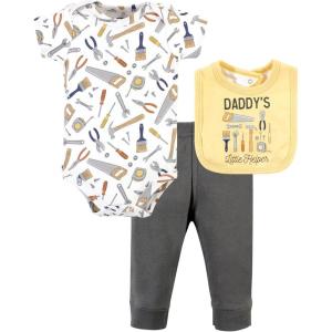imageHudson Baby Unisex Baby Cotton Bodysuit Pant and Bib SetConstruction Work