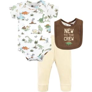 imageHudson Baby Unisex Baby Cotton Bodysuit Pant and Bib SetDinosaur Adventures