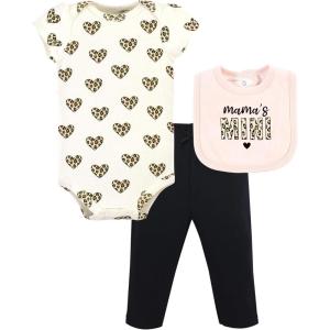 imageHudson Baby Unisex Baby Cotton Bodysuit Pant and Bib SetLeopard Hearts