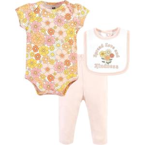 imageHudson Baby Unisex Baby Cotton Bodysuit Pant and Bib SetPeace Love Flowers