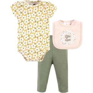 imageHudson Baby Unisex Baby Cotton Bodysuit Pant and Bib SetSage Floral Wreath