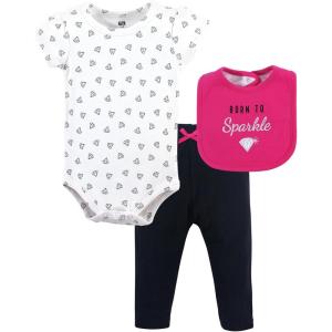 imageHudson Baby Unisex Baby Cotton Bodysuit Pant and Bib SetSparkle